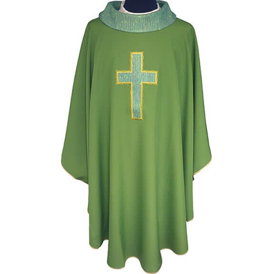 Casulla quatro cores | Bordado Cruz Latina verde