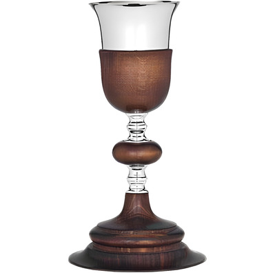 Cáliz com copa de prata e madeira