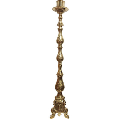 Candeleiro de pé em bronze com base triangular