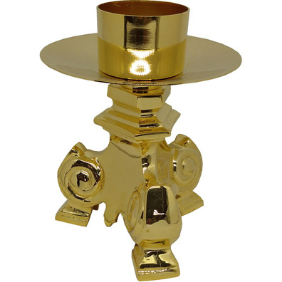 Candeleiro de pé de bronze com vela de 8 cm.