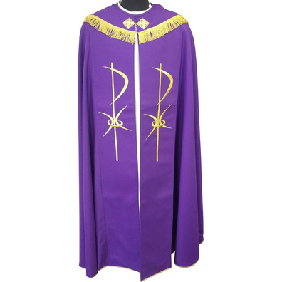 Capa pluvial com Cruz bordada em fio de ouro morado