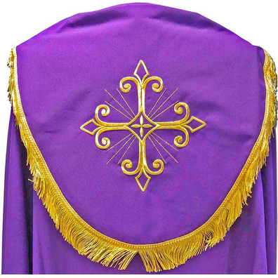 Capa pluvial de poliéster com fleco dourado roxo