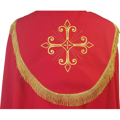 Capa pluvial de poliéster com fleco dourado vermelho