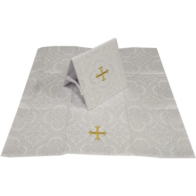 Carpeta de corpo e véu de cáliz damasco branco