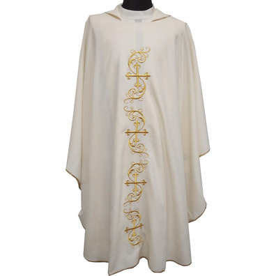 Casulla bordada com Cruces douradas beige