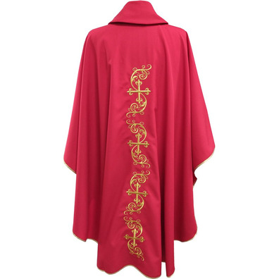 Casulla bordada com Cruzes douradas vermelho