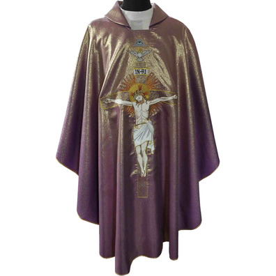 Casulla bordado Cristo na Cruz Morado