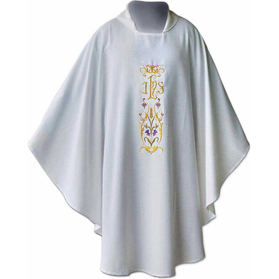 Casulla com bordado de IHS dourado branco