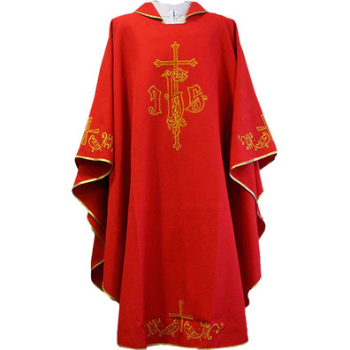 Casulla de poliéster com Cruzes bordadas vermelho