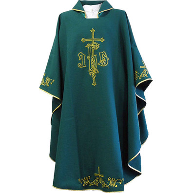 Casulla de poliéster com Cruces bordadas verde