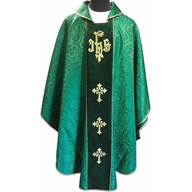 Casulla damasco com estolon em veludo verde