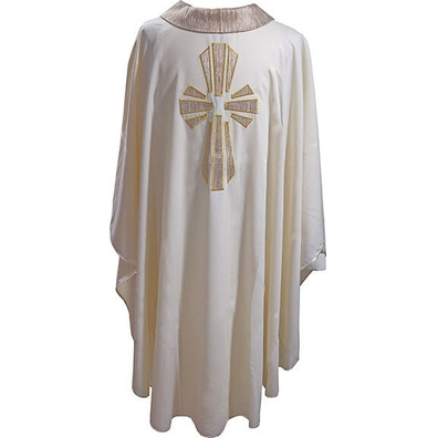 Casulla de lana com Cruz de seda beige