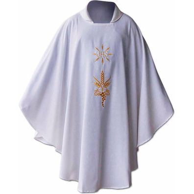 Casulla de poliéster e lana com IHS dorado branco
