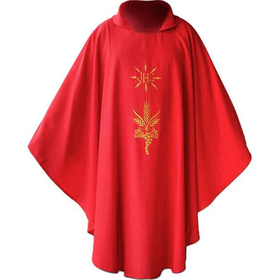 Casulla de poliéster e lana com IHS dorado Vermelho