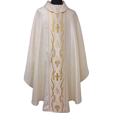 Casulla damasco com galão central dorado beige