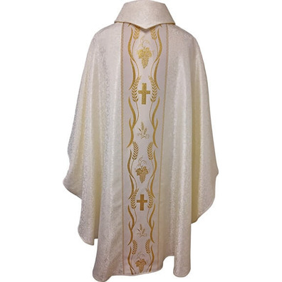 Casulla damasco com galão central dorado beige