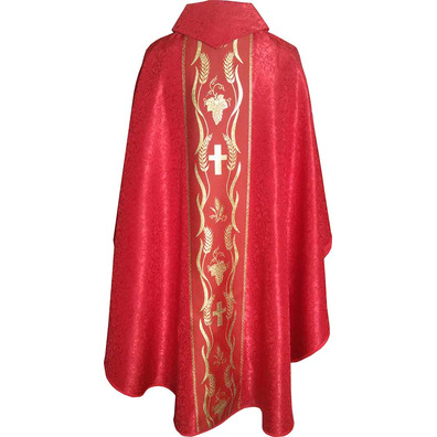 Casulla damasco com galão central dorado vermelho