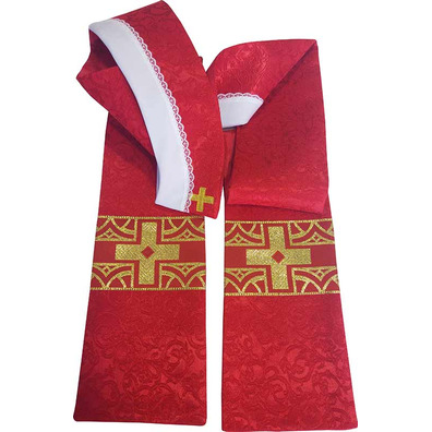 Casulla damasco com galão central dorado vermelho