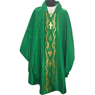 Casulla damasco com galão central dourado verde