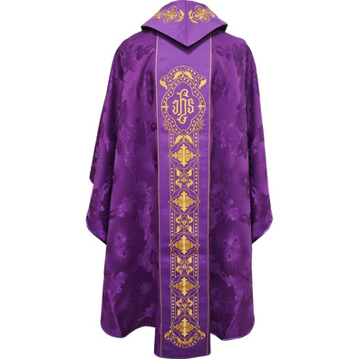 Casulla e estola de tecido damasco bordada