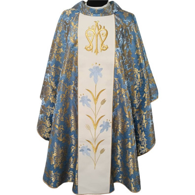 Casula mariana com estolon central bordado azul