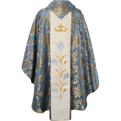 Casula mariana com estolon central bordado azul