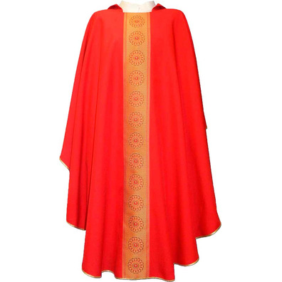Casulla de poliéster com galão central dourado vermelho