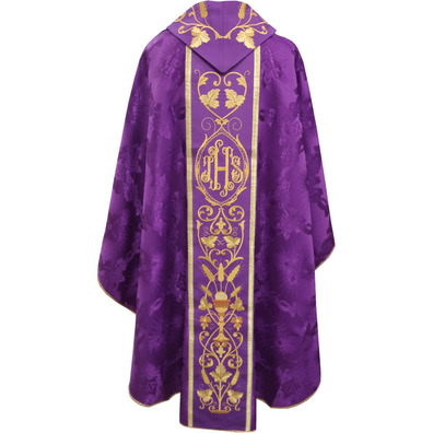 Casulla bordada no pescoço e estolon central morado