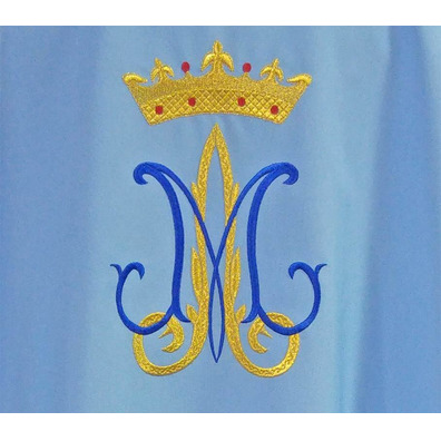 Casulla mariana com emblema e coroa bordadas