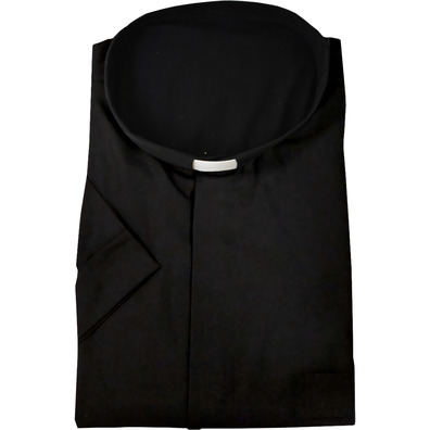 Camisa sacerdotal preta com pescoço tirilla M/C