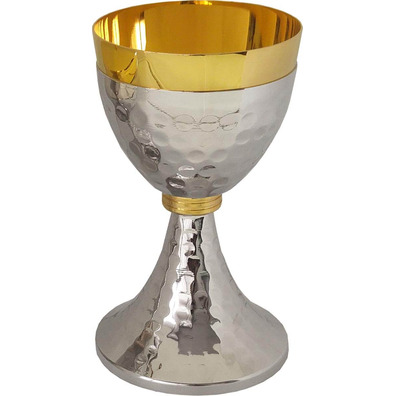 Cáliz sagrado acabamento plateado e dourado