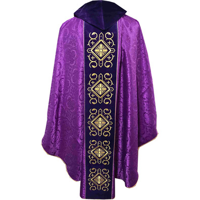 Casulla com pescoço e estónio de veludo morado