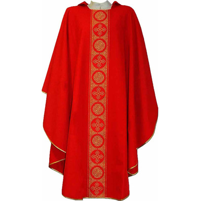 Casulla de poliéster com estolon central vermelho