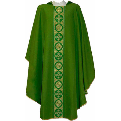 Casulla de poliéster com estolon central verde