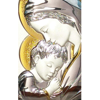 Ícone de prata 13 cm. - Virgem Maria com Criança