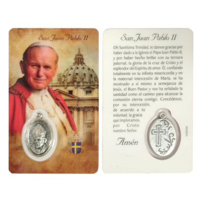 Santinho de São João Paulo II com medalha | Venda online