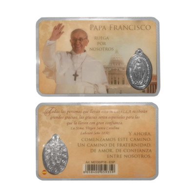 Santinho do Papa Francisco com medalha | Amarela