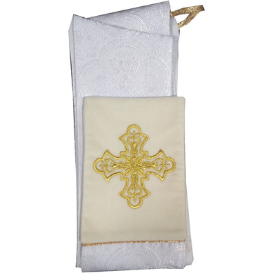 Estola de diácono de damasco e veludo branco