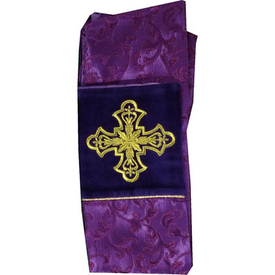 Estola de diácono de damasco e veludo morado