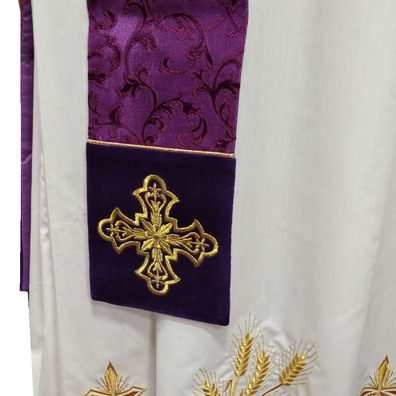 Estola de diácono de damasco e veludo morado
