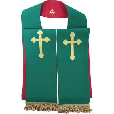 Estola reversível com Cruz bordada vermelha / verde