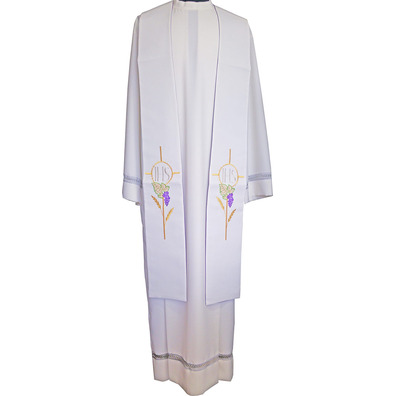 Estola litúrgica bordada com IHS | Reversível branco / roxo