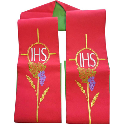 Estola litúrgica bordada com IHS | Reversível vermelho / verde