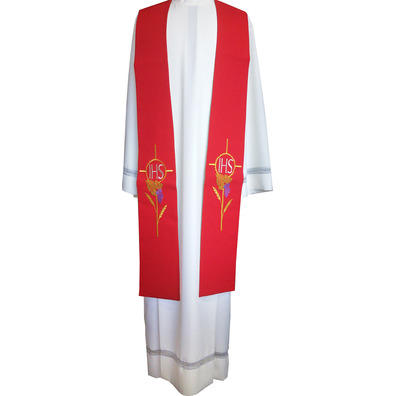Estola litúrgica bordada com IHS | Reversível vermelho / verde