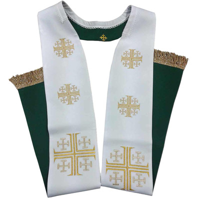 Estolon reversível com Cruz de Jerusalém Verde / Branco