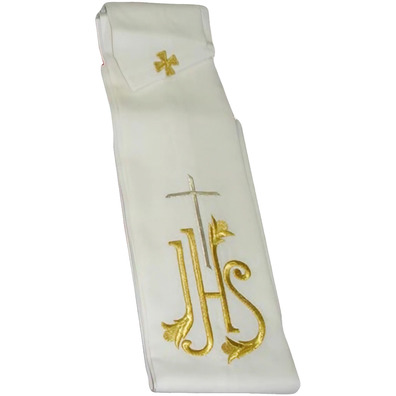 Estola com IHS e Cruz bordada beige