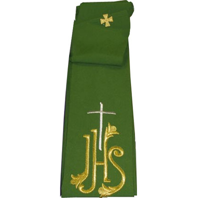 Estola com IHS e Cruz bordada verde