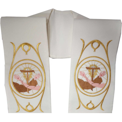 Estola sacerdotal com bordado franciscano beige