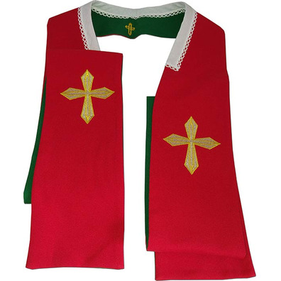Estola reversível com Cruz bordada vermelha / verde