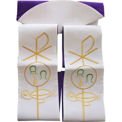 Estola sacerdotal reversível com bordados branco / morado